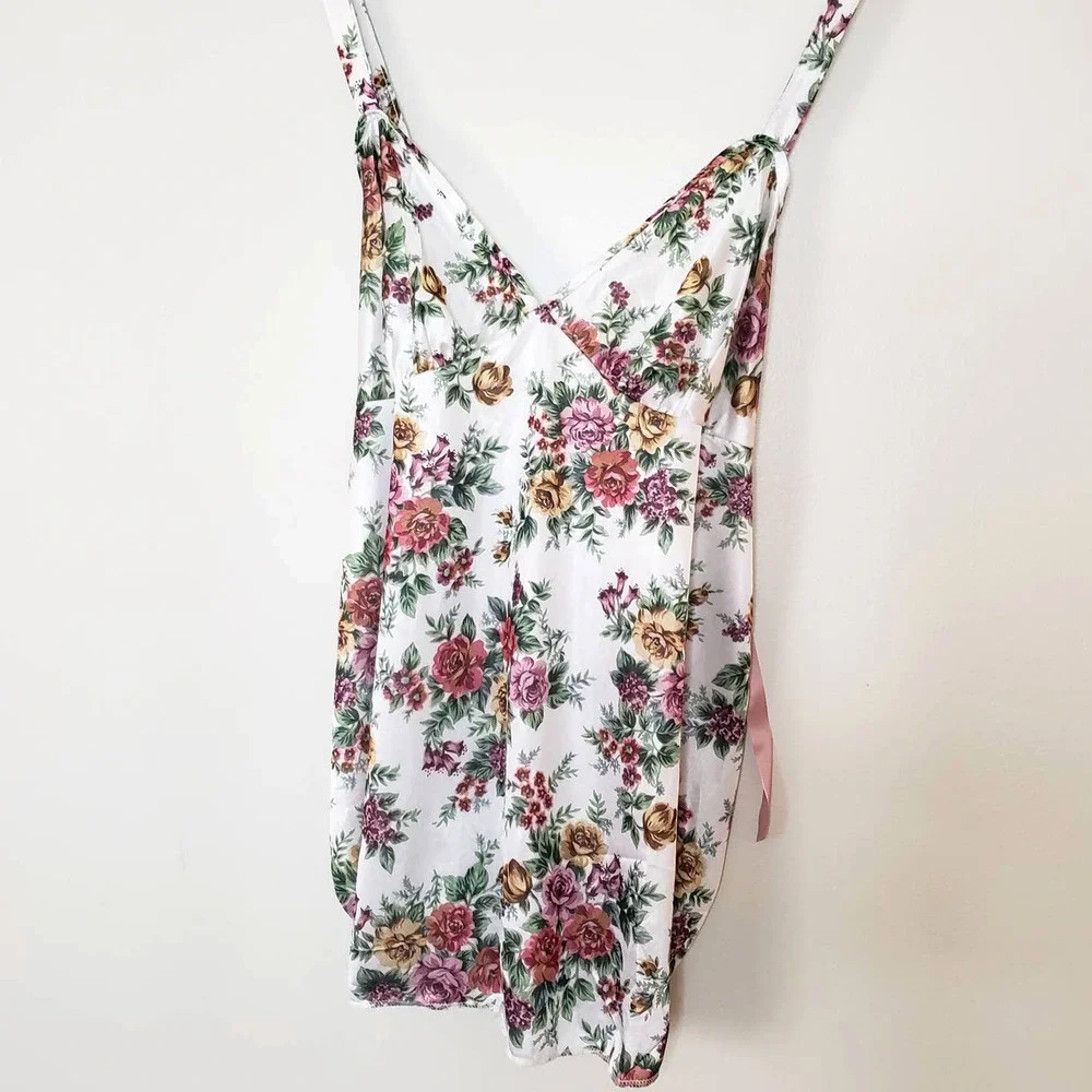 Vintage Romantic Floral Chemise & Panties Sexy Set Bows Size Large